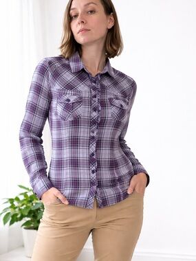 Women's Purple Plaid Button-Front Shirt